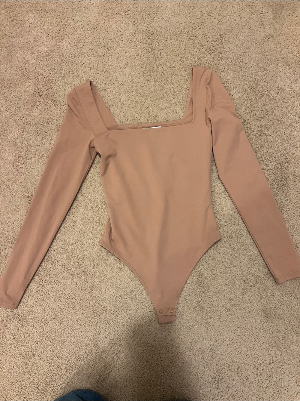 Long Sleeve Square Neck womens One-Piece Bodysuit - pink/nude color Aritzia